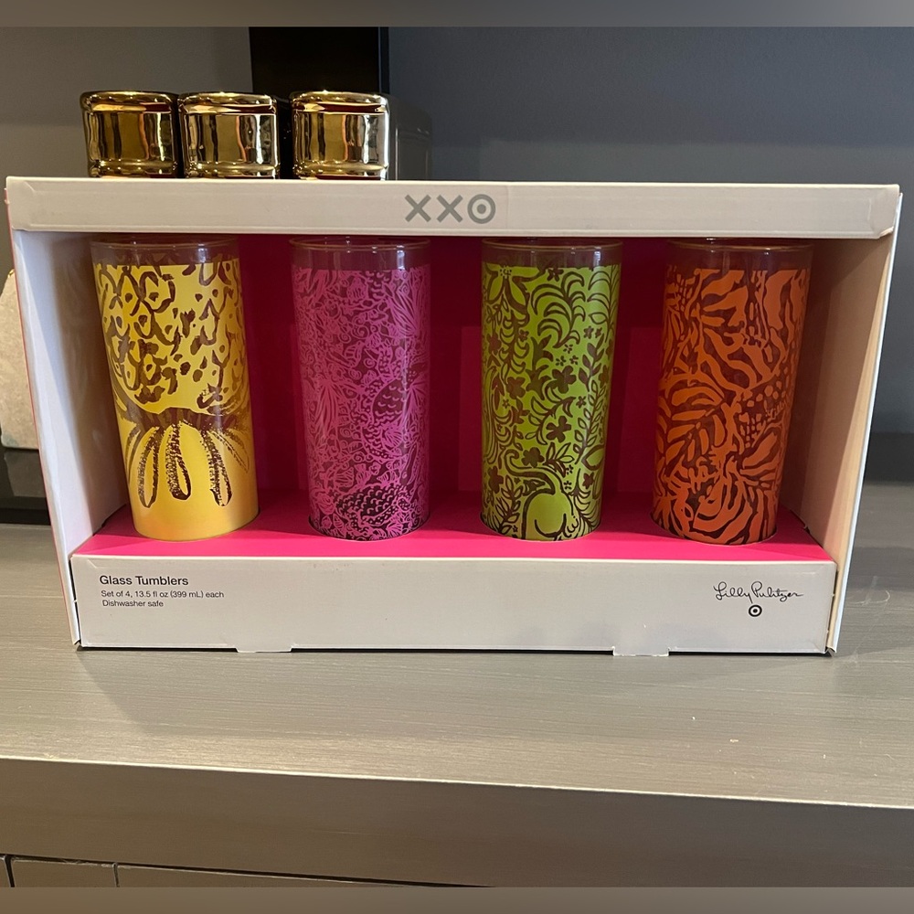Lily Pulitzer for Target set of 4 glasses, 13.5 fluid oz, dishwasher safe. NIB